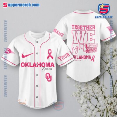 NCAA Oklahoma Sooners Together We Fight Breast Cancer Awareness Personalized Baseball Jersey a