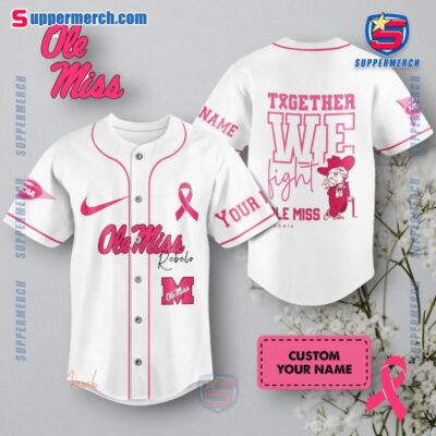 NCAA Ole Miss Rebels Together We Fight Breast Cancer Awareness Personalized Baseball Jersey
