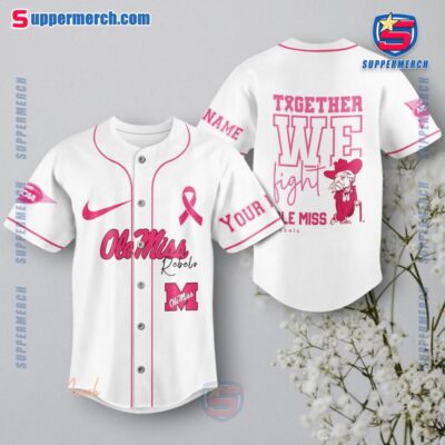 NCAA Ole Miss Rebels Together We Fight Breast Cancer Awareness Personalized Baseball Jersey a