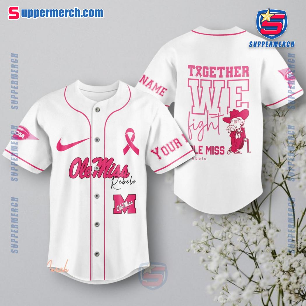NCAA Ole Miss Rebels Together We Fight Breast Cancer Awareness Personalized Baseball Jersey a