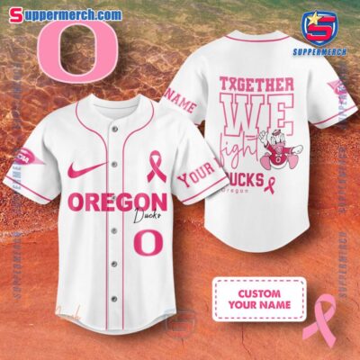NCAA Oregon Ducks Together We Fight Breast Cancer Awareness Personalized Baseball Jersey