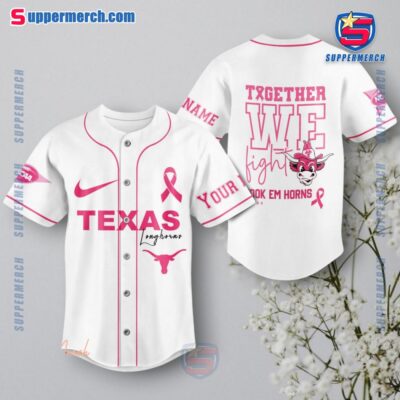 NCAA Texas Longhorns Together We Fight Breast Cancer Awareness Personalized Baseball Jersey a