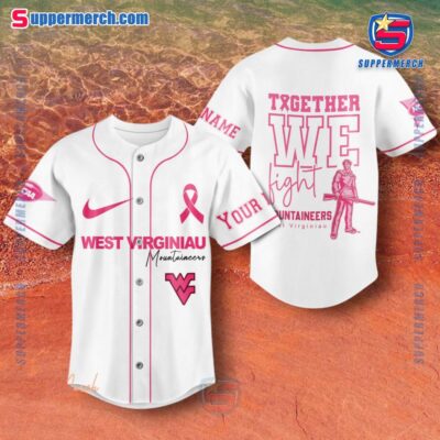 NCAA West Virginia Mountaineers Together We Fight Breast Cancer Awareness Personalized Baseball Jersey a