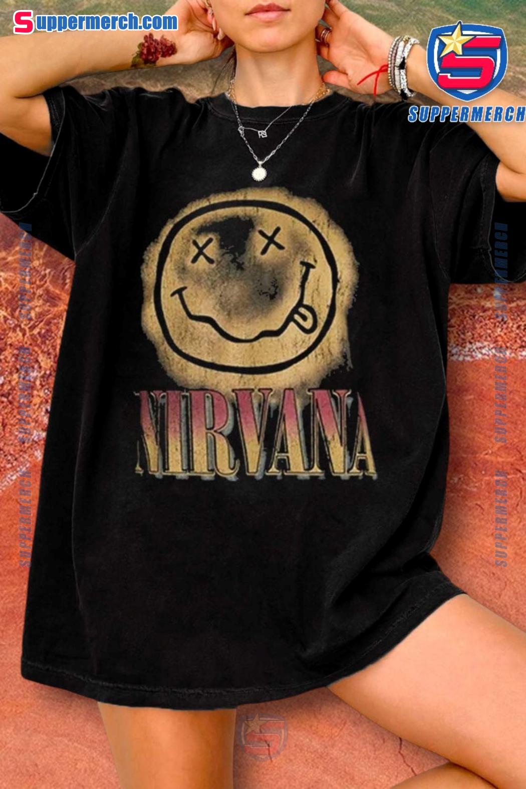 Nirvana Big Gradient Smile Face Graphic Band Classic T-shirt For Men And Women