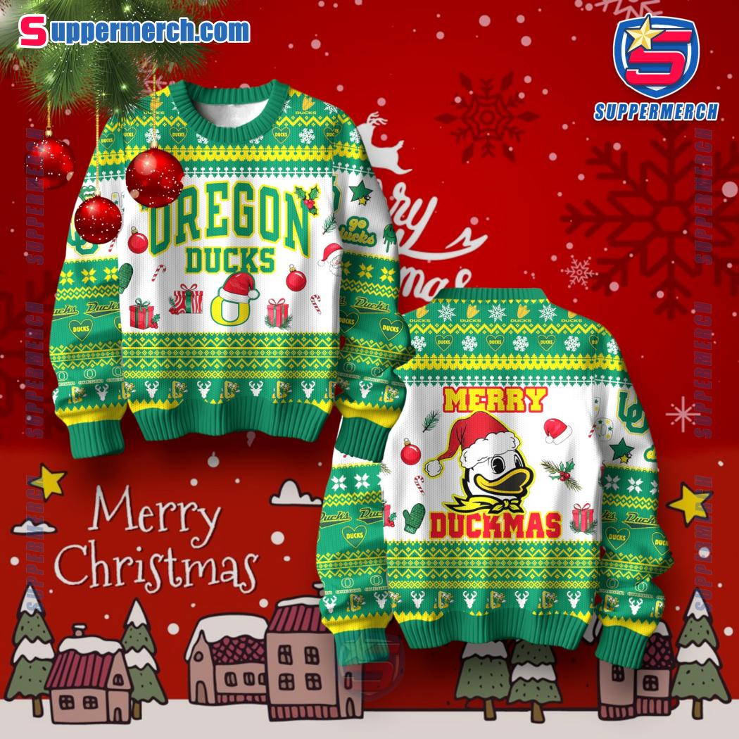 Oregon Ducks Merry Duckmas Ugly Christmas Sweater NE6PtVc