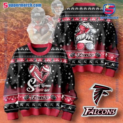 Smart Woman Loves Her Atlanta Falcons Christmas Holiday Sweater