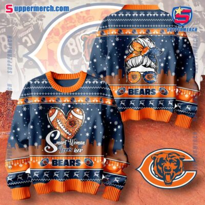 Smart Woman Loves Her Chicago Bears Christmas Holiday Sweater