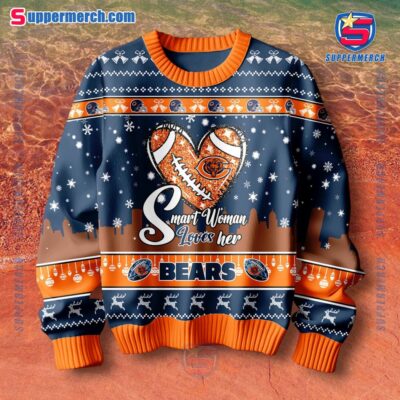 Smart Woman Loves Her Chicago Bears Christmas Holiday Sweater a