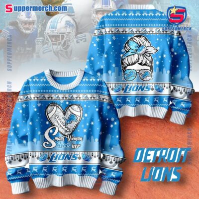 Smart Woman Loves Her Detroit Lions Christmas Holiday Sweater