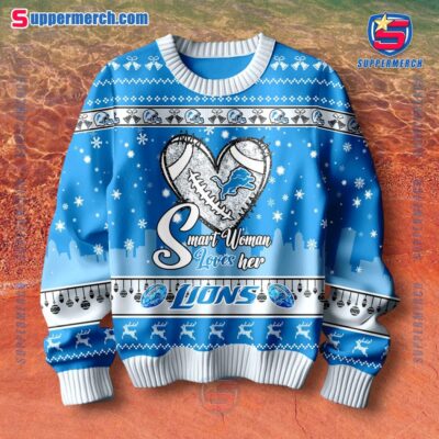 Smart Woman Loves Her Detroit Lions Christmas Holiday Sweater a