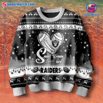 Smart Woman Loves Her Las Vegas Raiders Christmas Holiday Sweater a