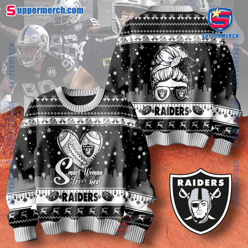 Smart Woman Loves Her Las Vegas Raiders Christmas Holiday Sweater