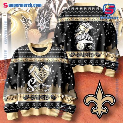 Smart Woman Loves Her New Orleans Saints Christmas Holiday Sweater