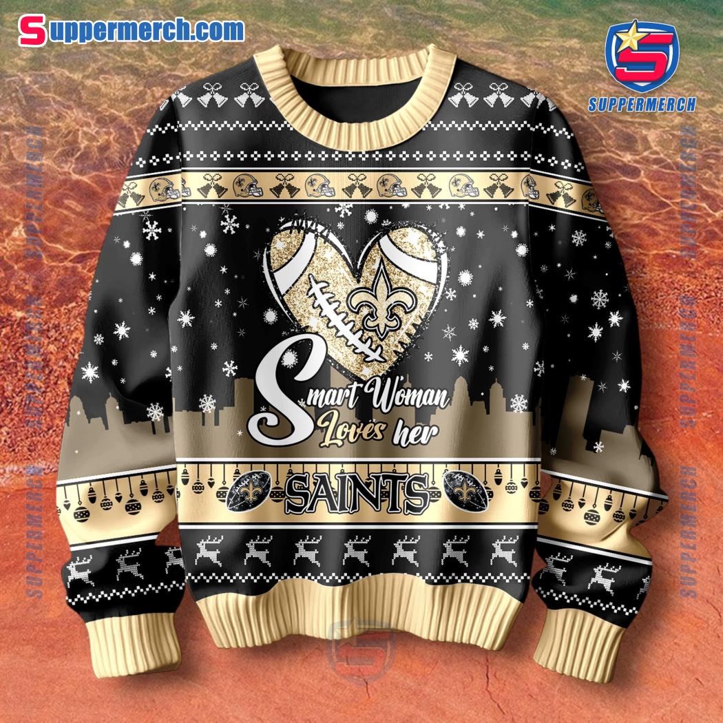 Smart Woman Loves Her New Orleans Saints Christmas Holiday Sweater a