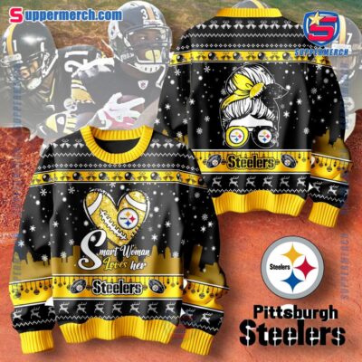Smart Woman Loves Her Pittsburgh Steelers Christmas Holiday Sweater