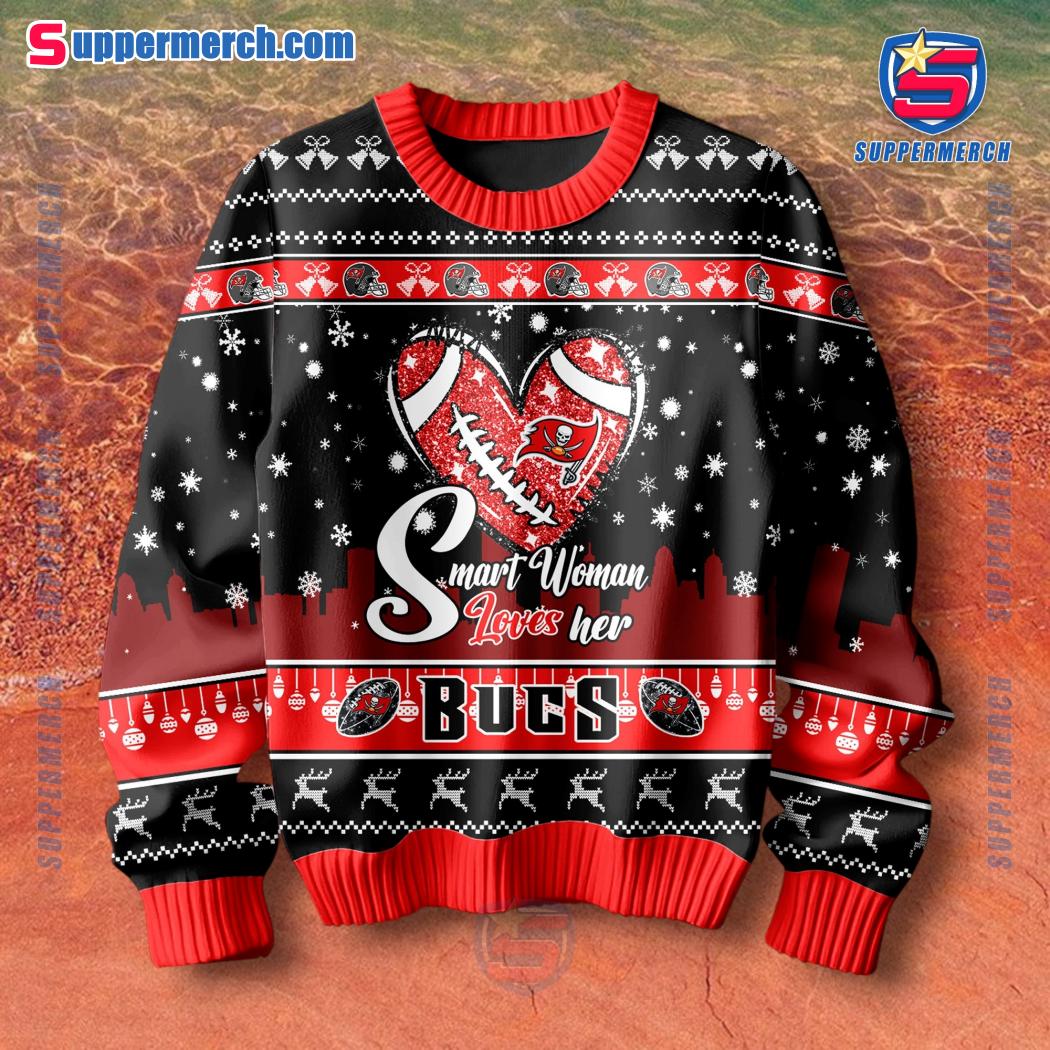 Smart Woman Loves Her Tampa Bay Buccaneers Christmas Holiday Sweater a