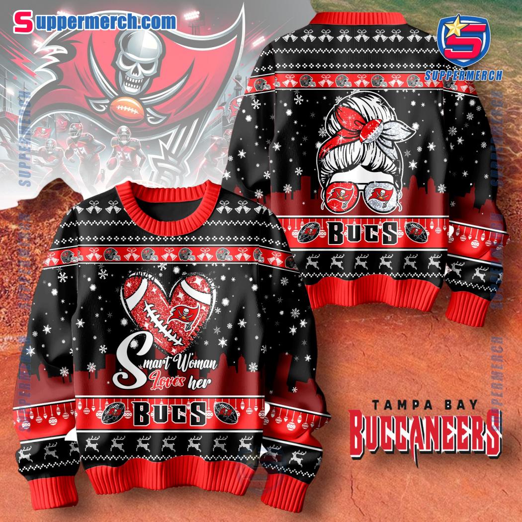 Smart Woman Loves Her Tampa Bay Buccaneers Christmas Holiday Sweater