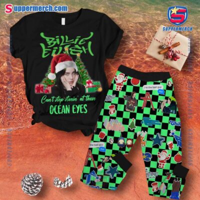 Billie Eilish Can't Stop Starin' At Those Ocean Eyes Christmas Pajamas Set mOboqU4