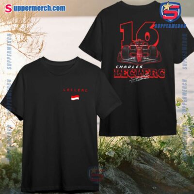 Charles Leclerc 16 Signature Formula One F1 Double Sided Print T-Shirt Tee Men Women 3xypEDn