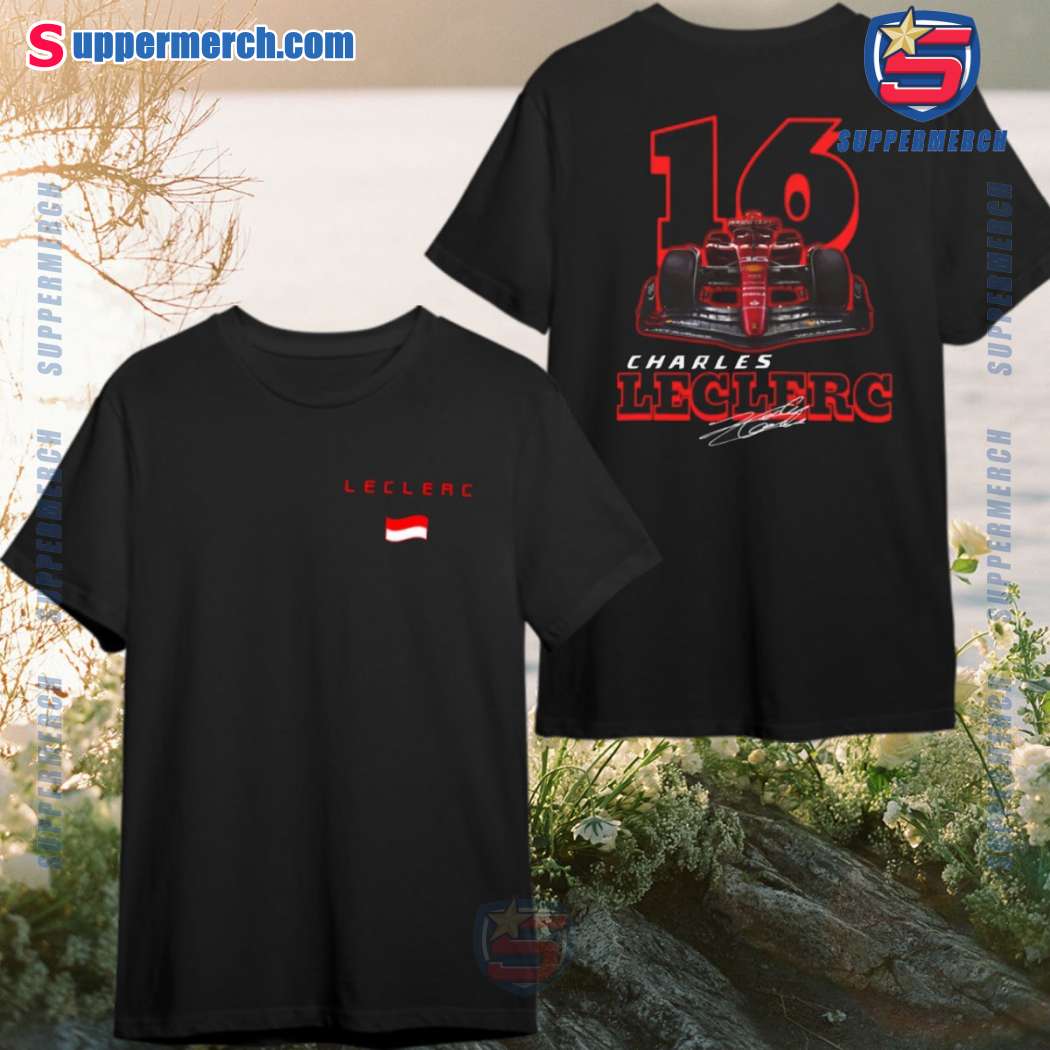 Charles Leclerc 16 Signature Formula One F1 Double Sided Print T-Shirt Tee Men Women 3xypEDn