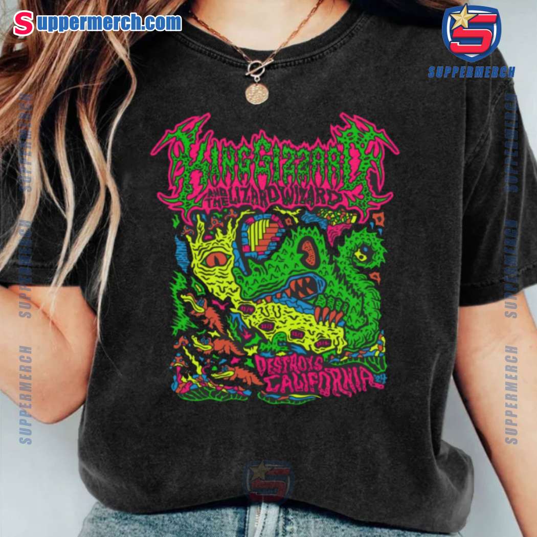 King Gizzard And The Lizard Wizard Destroys California 2024 Graphic Unisex Daily Wear T-shirt-b qEndCkD
