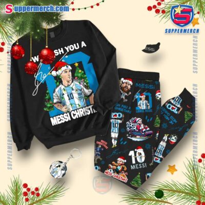 Lionel Messi 10 Signature We Wish You A Messi Christmas Pajamas Set E9JoXfF