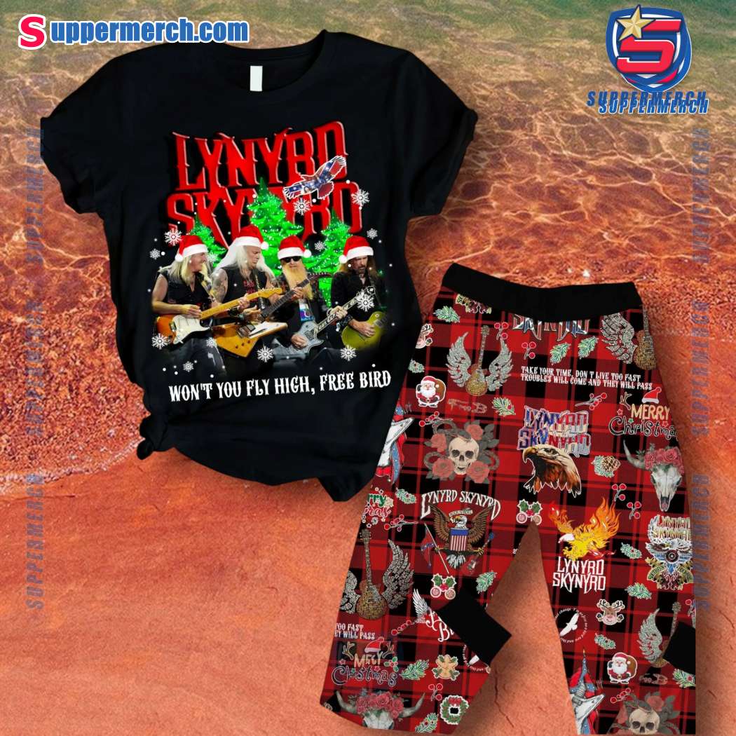 Lynyrd Skynyrd Won't You Fly High Free Bird Christmas Pajamas Set UGdNqrC
