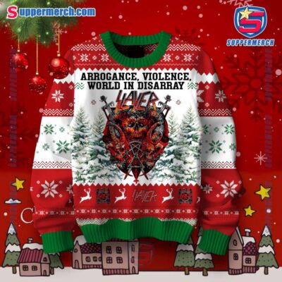 Slayer Arrogance Violence World In Disarray Ugly Christmas Sweater-a 1fiwx4N