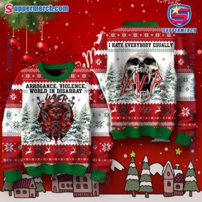 Slayer Arrogance Violence World In Disarray Ugly Christmas Sweater TDeNOxb