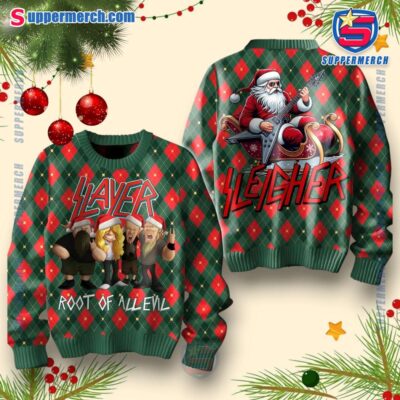 Slayer Root Of All Evil Argyle Plaid Christmas Sweater jl8VKDs