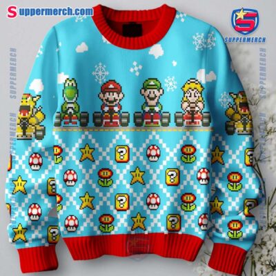 Super Mario Blue Christmas Sweater oE5wh2e