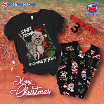 Terrifier 3 Santa Clown Is Coming To Town Pajamas Set KJvm1ua