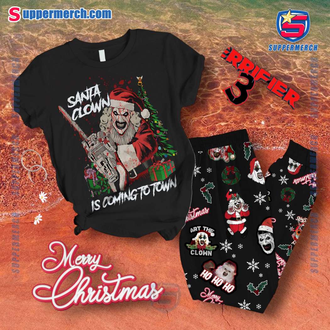 Terrifier 3 Santa Clown Is Coming To Town Pajamas Set KJvm1ua