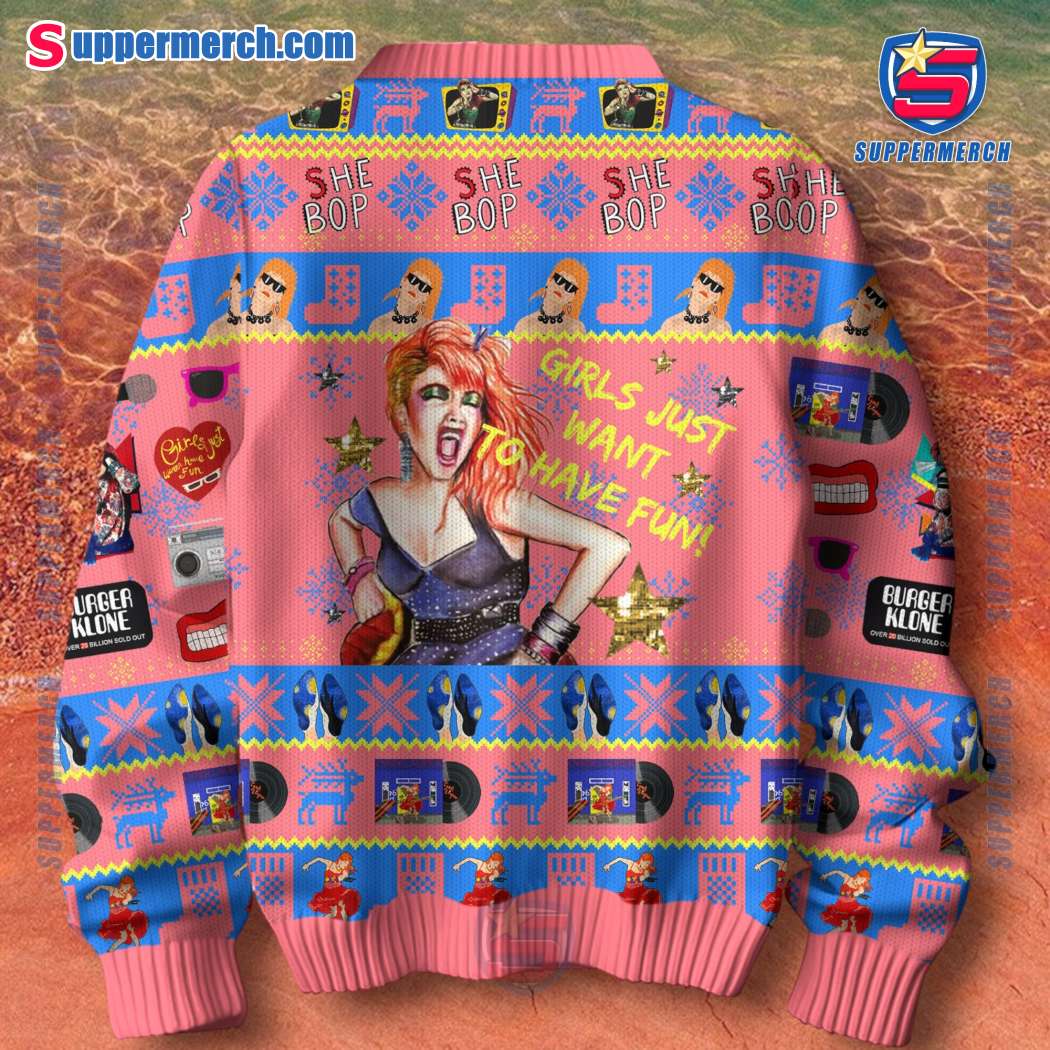 Cyndi Lauper Girls Just Wanna Have Fun Ugly Christmas Sweater-b S2dXBqJ