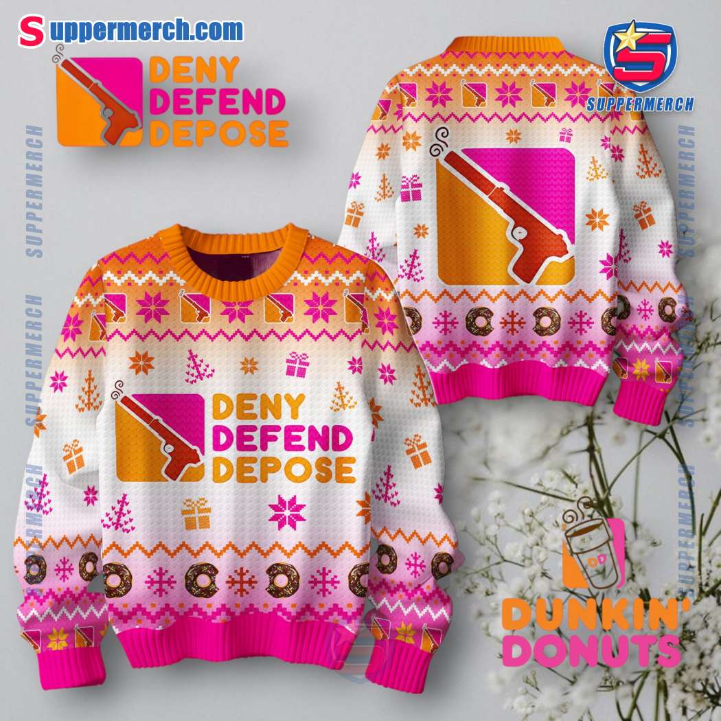 Dunkin' Donuts Deny Defend Depose Ugly Christmas Sweater eqbRWC5