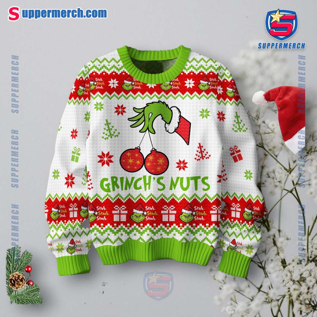 Grinch's Chest Grinch's Nuts Ugly Christmas Sweater-b FdSREyK