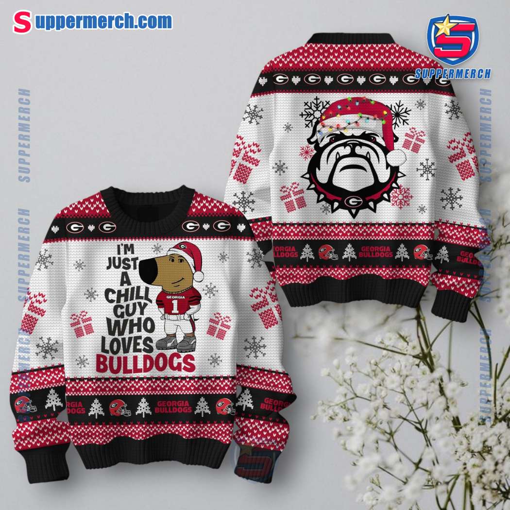 I'm Just A Chill Guy Who Loves Georgia Bulldogs Ugly Christmas Sweater Jumper uzZ68jn