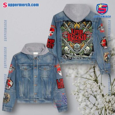 Limp Bizkit Flaming Blades Design Jean Hoodie Jacket siBYaPM
