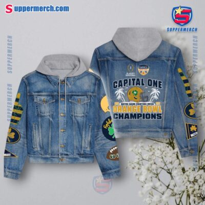 Notre Dame Fighting Irish 2025 Capital One Orange Bowl Champions Jean Hoodie Jacket UQeOaBx