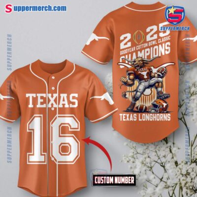 Texas Longhorns 2025 Goodyear Cotton Bowl Classic Champions Personalized Baseball Jersey qL6nipD