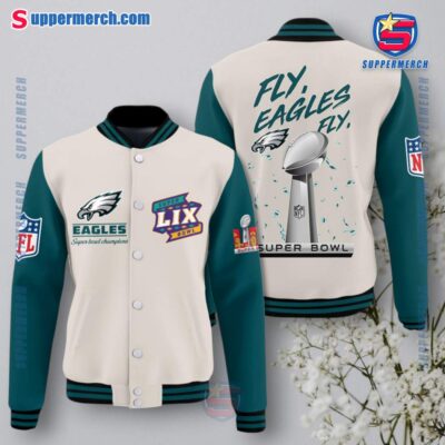 Philadelphia Eagles Super Bowl LIX Champions Fly Eagles Fly Baseball Jacket YBeRl39