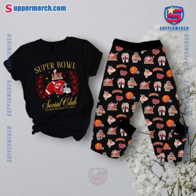 Super Bowl LIX Social Club Just Here For Kansas City Chiefs Pajamas Set 5cufNlv