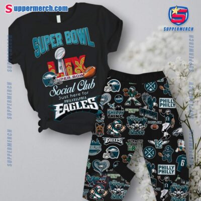 Super Bowl LIX Social Club Just Here For Philadelphia Eagles Pajamas Set JqLFXWN