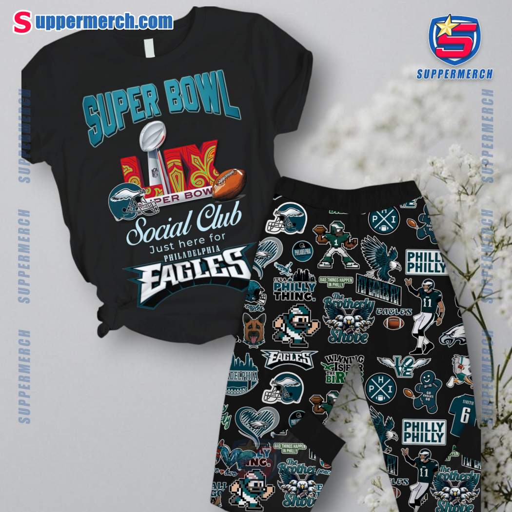 Super Bowl LIX Social Club Just Here For Philadelphia Eagles Pajamas Set JqLFXWN