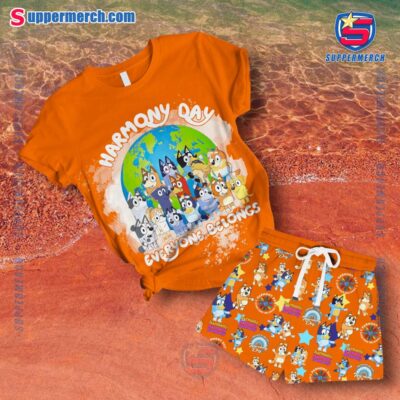 Bluey Harmony Day Everyone Belongs Orange Short Pajamas Set jGvNnS8