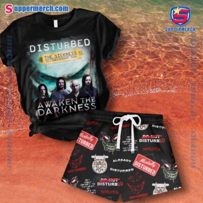 Disturbed The Sickness 25th Anniversary Tour Awaken The Darkness Short Pajamas Set FqRCiUt