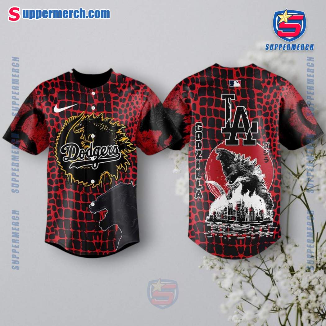 Godzilla X Los Angeles Dodgers Baseball Jersey hHUoWA3