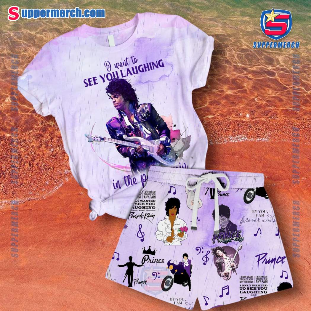 Prince I Want To See Laughing In The Purple Rain Short Pajamas Set MpPzo5I