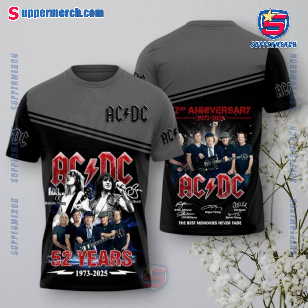 ACDC 52 Years 1973-2025 Signatures 3D Shirt hNzYtF9