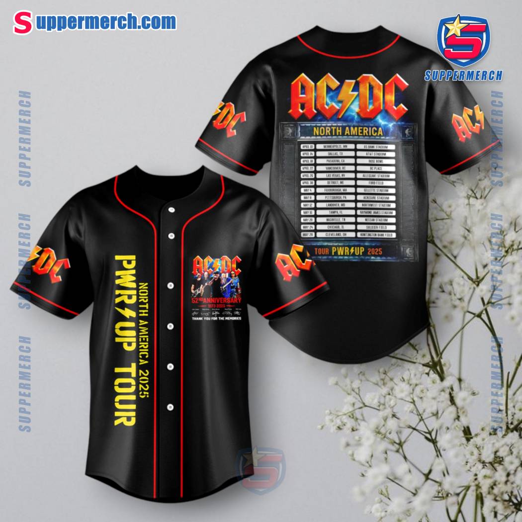 ACDC North America 2025 Pwr Up Tour 52nd Anniversary Baseball Jersey fpLgts9